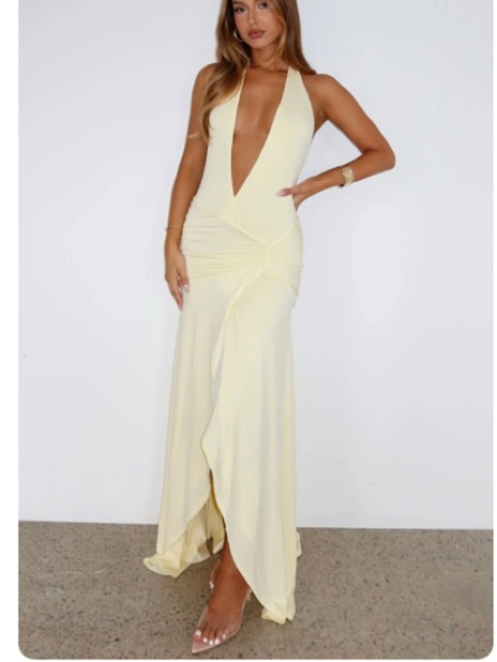White Fox Boutique Lemon V-Neck Maxi Dress